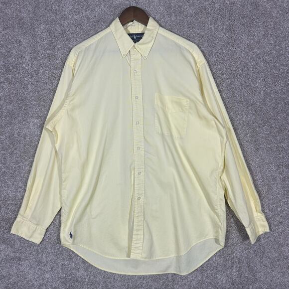 Vintage 90's Ralph Lauren Blake Yellow Thin Button Up Dress Shirt Size Large - Picture 1 of 6